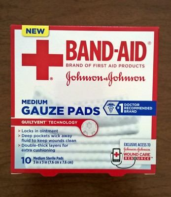 JOHNSON & JOHNSON Band-Aid First Aid Gauze Pads 3 Inches X 3 Inches 10 Each New