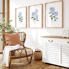 JarThenaAMCS 3Pcs Hydrangea Floral Wall Art Prints 