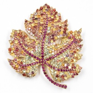 Authentic 22.99ct Ruby and Mix Sapphire 925 Sterling Silver Gold Plated Maple Leaf Brooch