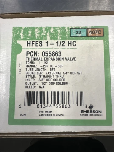 055863 HF Series Thermostatic Expansion Valve, Externally Equalized, 1-1/2 Ton C