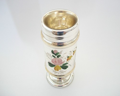 Antique Floral Painted Gold & Silver Mercury Glass Vase - France - 19th Century - 第 5/14 張圖片