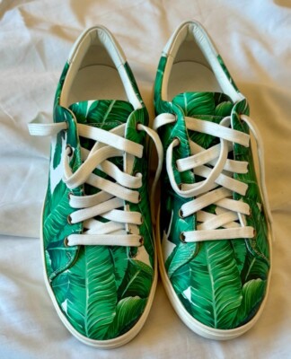 Dolce and Gabbana Banana Leaf Print Floral Majolica Lemon Green