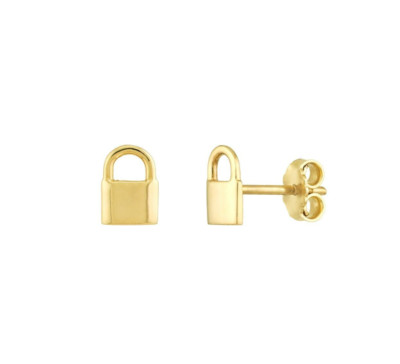 Vorhängeschloss Ohrstecker echt 14K massiv Gold minimalistischer Schmuck zierliche Ohrstecker Damen