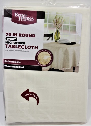 Round Microfiber Tablecloth Ivory Easy Care Better Homes & Gardens 70" - Picture 2 of 6