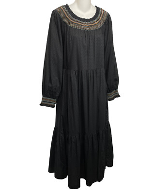 Universal Thread Boho Prairie Dress Small Long Black Smocked Embroidered  Maxi S | eBay