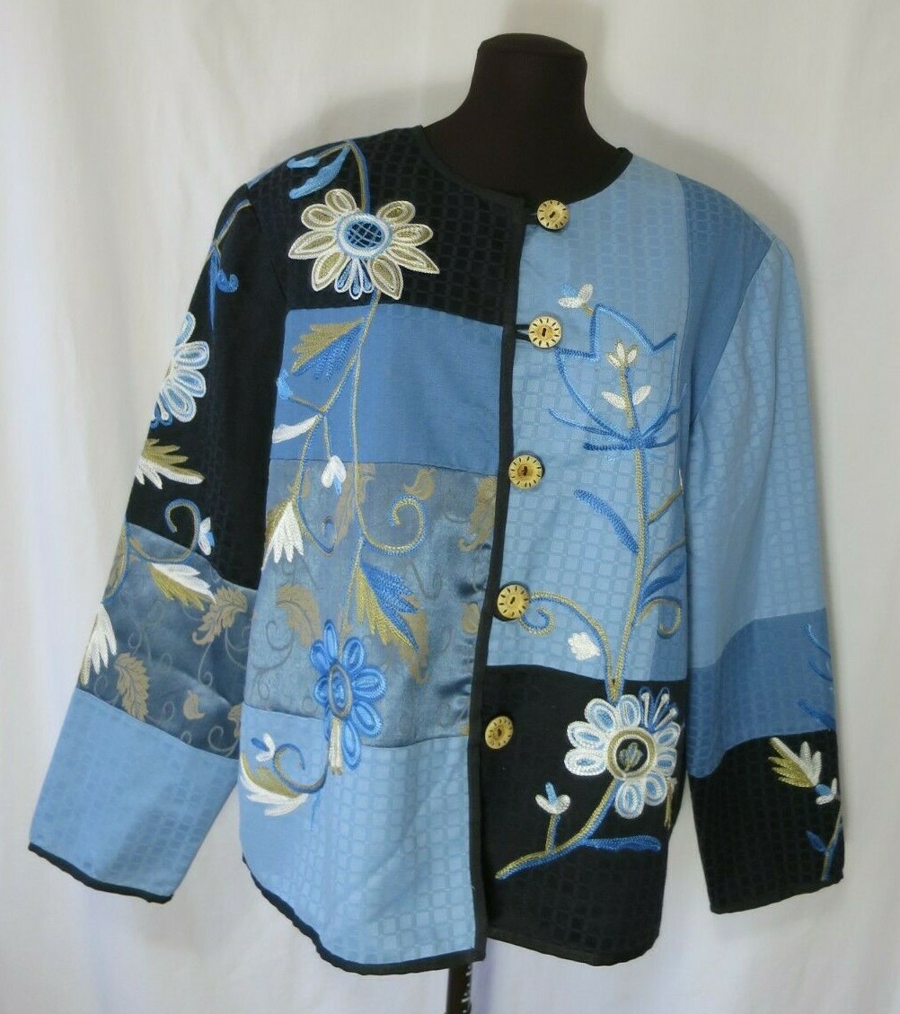 Alex Kim Blue Patchwork Embroidered Jacket Jacqua… - image 1