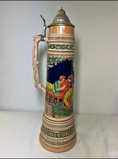 Antique  GERZ Pewter Lidded Beer Stein W. Germany 4L  Large 21.5" High