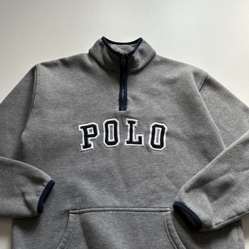Vintage Polo Ralph Lauren Arch Spell Out 1/4 Zip Sweater Kid's Large Gray Rare - Picture 2 of 5