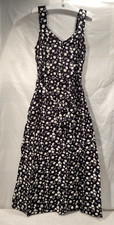 V by Very Floral Daisy Print Black Sleeveless Cotton Belted Maxi Dress UK 12