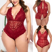 One Piece Sleepwear Women Bodysuit Set Red Lace Babydoll Plus Size Sexy-Lingerie