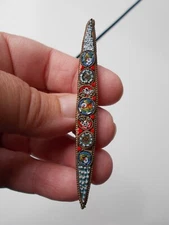 Antique 19th Century Micro Mosaic Bar Pin Brooch Millefiori, Venice Italy Marked