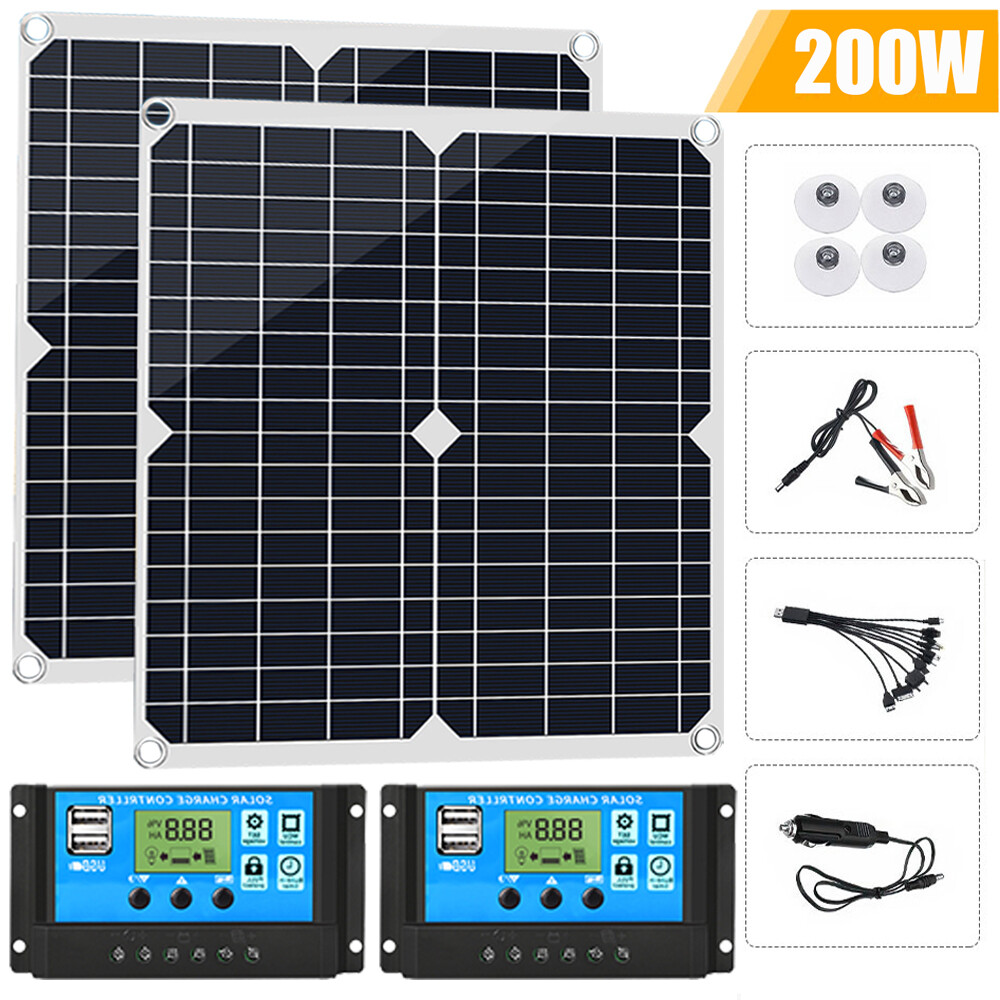 2x 200W Solar Panel 12V Trickle Charger Battery Charger Kit Maintainer Boat Car