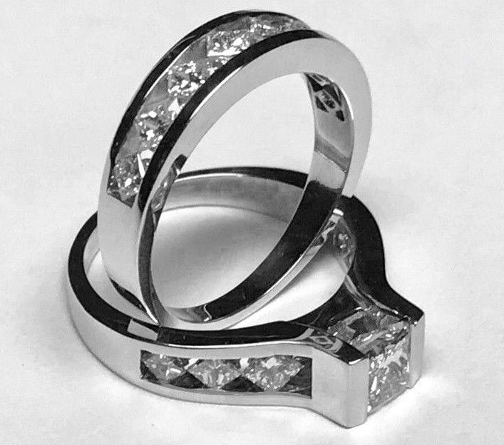 1.80ct PRINCESS DIAMOND WEDDING ENGAGEMENT RING BRIDAL SET 14K WHITE GOLD PD6710