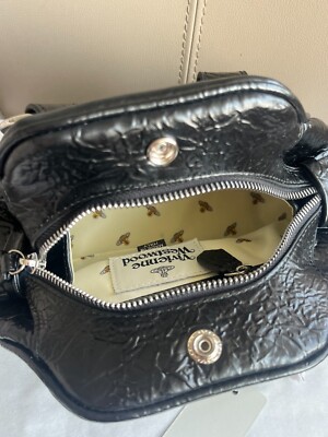 Vivienne Westwood Big Orb 2Chain Strap Black Leather Shoulder Bag