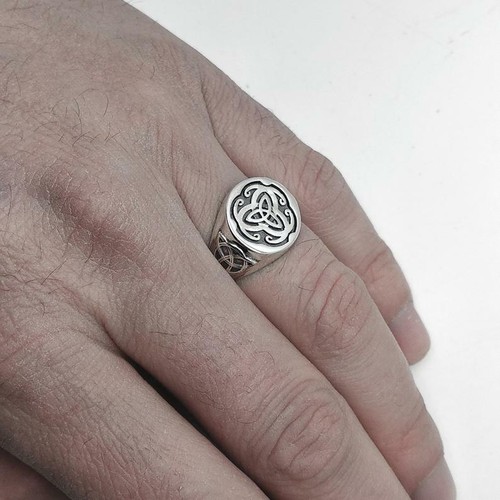 Slavic Triquetra Celtic Triple Knot Mens Ring Signet Sterling Silver 925 - Picture 9 of 11