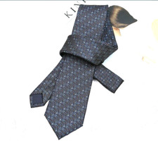 New Classic Striped Blue Gray JACQUARD WOVEN 100 Silk Men's Necktie Tie