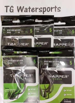 Trapper Tackle Offset Wide Gap Hook, CHOOSE Size Heavy Wire 4 per pack | B6
