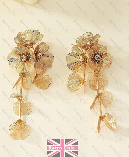 12 cm lang STATEMENT KLEUCHTER OHRRINGE Kristall GOLD MODE Metallnetz NIETEN - Bild 4 von 7
