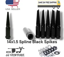 24Pcs Black 4.5" Spline M14x1.5 Spike Lug Nut+Key Fit 2019-2022 Dodge Ram1500