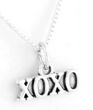 Sterling Silver XOXO Love Hugs and Kisses Charm with 16" Box Chain Necklace 