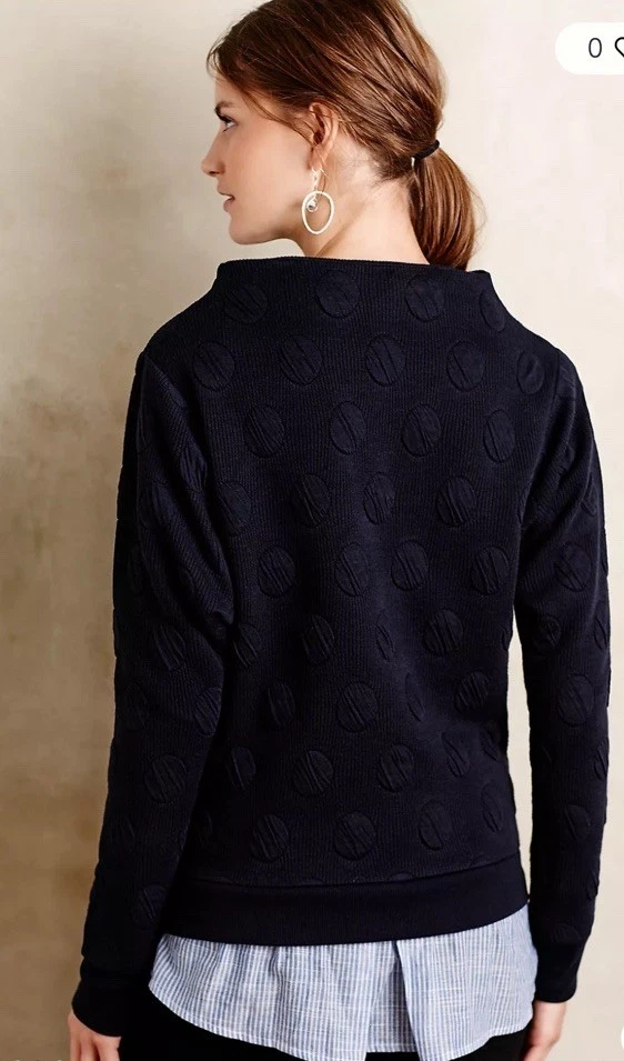 Suéter Anthropologie & Postmark Azul Marino Cuello Embudo Lunares Talla Pequeña Foto 3 de 4