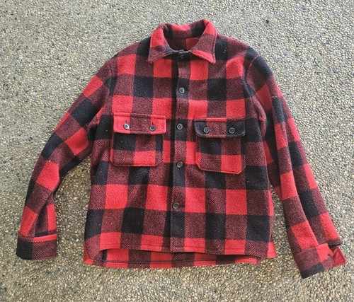 Chippewa, Vintage Chippewa Woolen Mills Wool Shirt Buffalo Plaid Red Thick Heavy Mens M