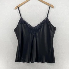 JULIANNA RAE Top 2XL Camisole 100% Silk Satin Lace Trim Sleepwear Lingerie Black