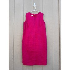 Talbots 12W Linen Dress Hot Pink Sheath Sleeveless Irish Linen Slit
