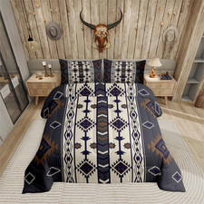 Aztec Geometric Comforter Set Queen,Vintage Western Boho Bedding Set Southwester
