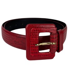 Vintage Liz Claiborne Red Leather Belt Large Snake Reptile 80s 90s