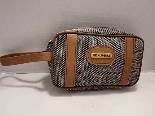Vintage Fifth Avenue DOPP Kit  Make Up Bag Travel Bag Brown Tweed Faux Leather