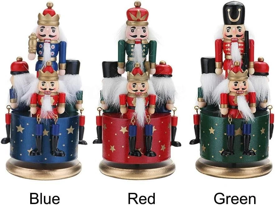 1 Wooden Nutcracker 20cm Music Box Clockwork Christmas Figurines Xmas Home Decor - Image 3 of 4