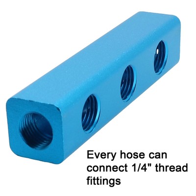 Verteilerblock Splitter 6-Port Aluminium Blau Block Fitting Luftschlauch