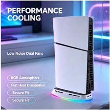 All-in-One PS5 Slim Vertical Stand with Cooling Fan Controller Charging Dock