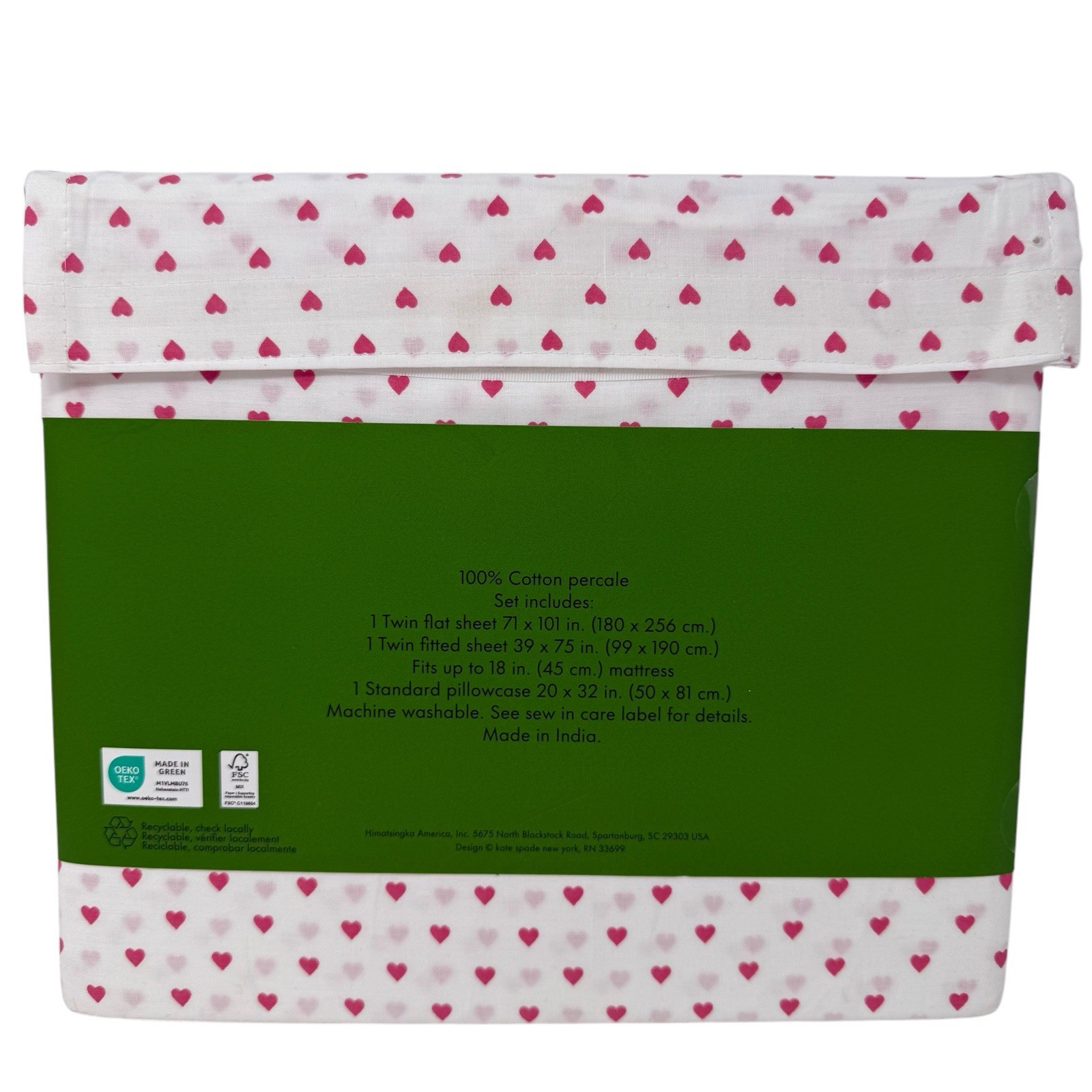 Kate Spade Twin Sheet Set Pink Hearts 4 Piece Cotton Percale Sheets NEW thumbnail 7