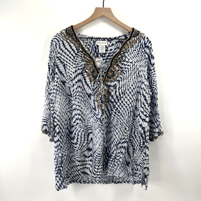 Soft Surroundings Tunic Top XLP Beaded Rayon Shibori Beach Coastal Resortwear