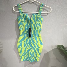 Fashion Nova Aqua Yellow Animal Print Bodycon Mini Dress Strappy Sleeveless XS