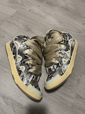 lanvin curb python sneaker shoe beige cream coffee white