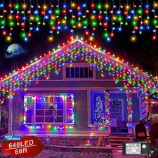 Icicle Lights for Outside, 66FT 640 LED Icicle Christmas Lights Outdoor with ...