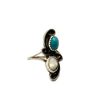 Sterling Silver Southwestern Style Turquoise  Mother of Pearl Ring US size 6