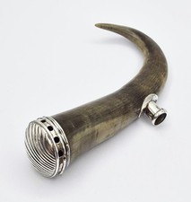 VICTORIAN SCOTTISH SOLID SILVER MOUNTED RAMS HORN SNUFF MULL 19th Century