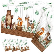 TREWAVE Plastic Tablecloth Forest Wild Creatures Baby Shower 3 Woodland Animals