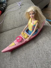 Barbie Camping Fun Pink Kayak W Paddle jointed 2013 Doll, Life Vest, No Oars