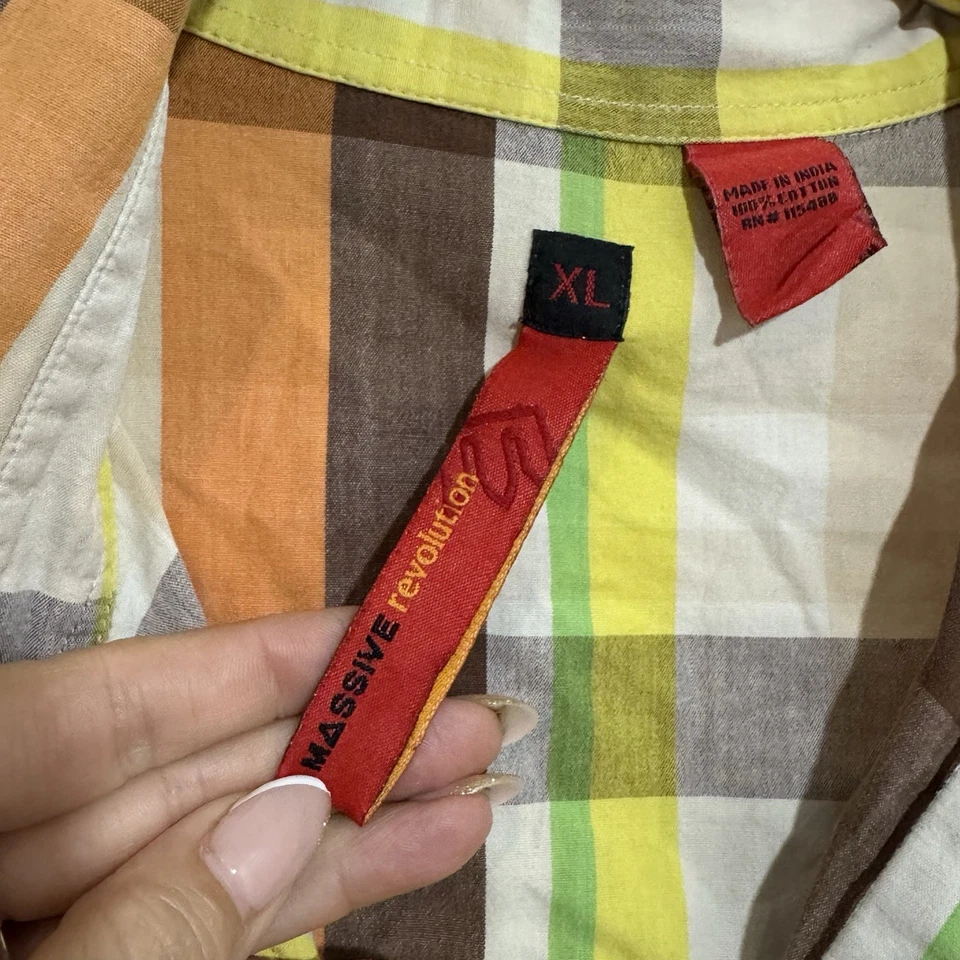 Camisa a Cuadros Massive Revolution XLP Algodón Bordado a Cuadros con Botones para Hombre Foto 2 de 4