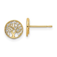 14k Yellow Gold CZ Tree of Life Earrings 0.67 g