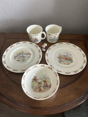 Five (5) Pieces Of Vintage Royal Doulton Bunnykins Set - 2 Saucers 2 Cups 1 Bowl