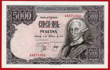 UNC,  5000 Pesetas, 1976,  Serie A,  SPAIN
