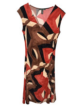 Ralph Lauren Dress Black Brown Tan Red Geometric Art Print Dress Womens Size Med