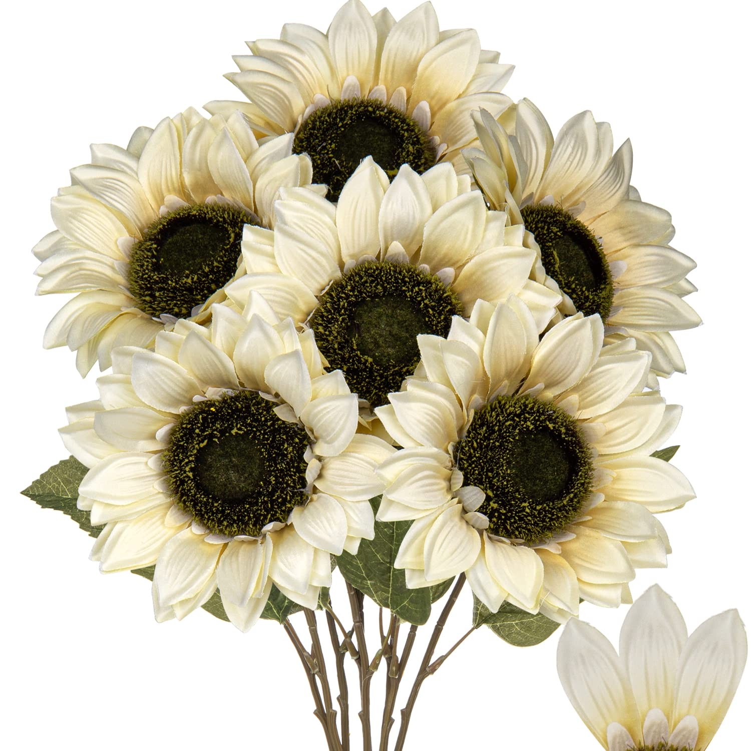 Large Silk White Sunflowers Artificial Flowers 26" Long Stem Sunflowers Fake ...