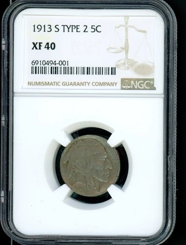 UNITED STATES 1913-S BUFFALO NICKEL COIN NGC XF 40      A7